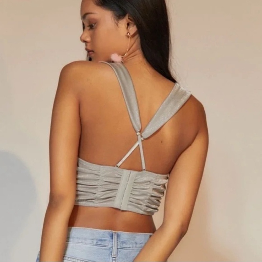 Urban Outfitters Out From Under Ella Shine Ruched Bustier Corset Top Silver. S. - Picture 3 of 10